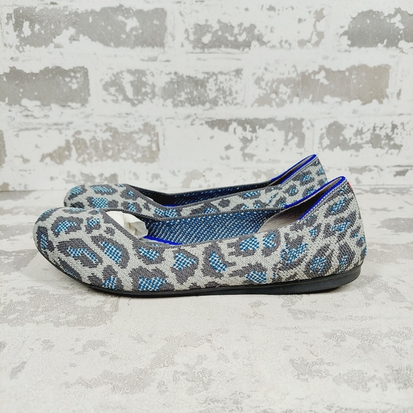 New Rothy's The Flat Grey Spotted Animal Print Knit Ballet Flats W413